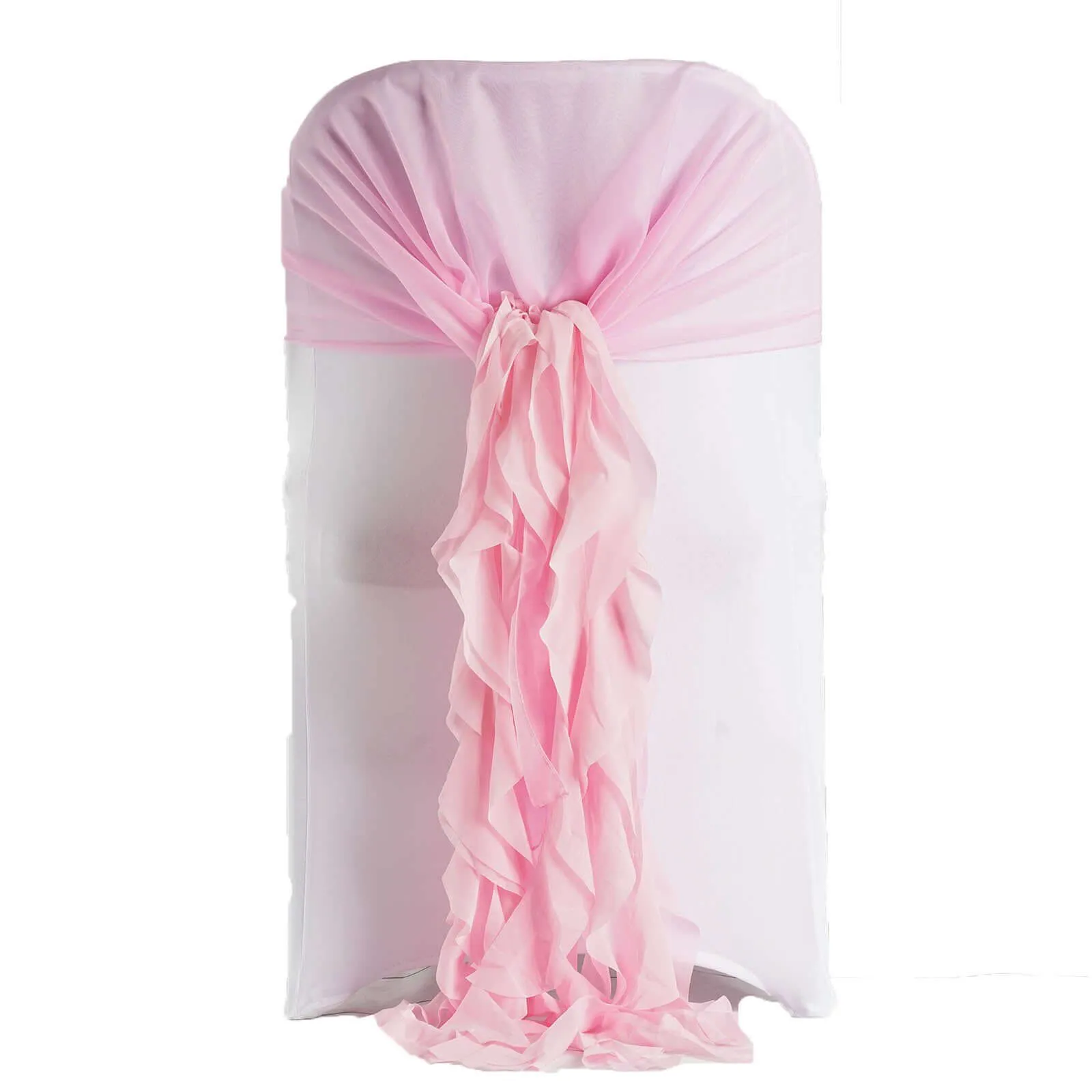 1 Set Pink Chiffon Hoods With Ruffles Willow Chair Sashes