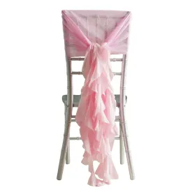 1 Set Pink Chiffon Hoods With Ruffles Willow Chair Sashes