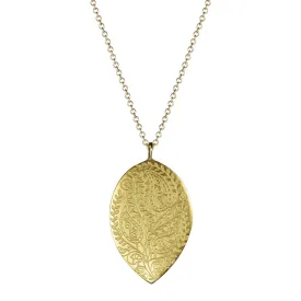 18K Gold Large Engraved Paisley Teardrop Pendant