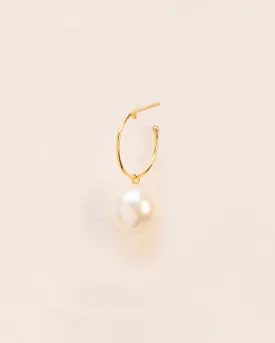 18K Gold Single Hoop w. white pearl