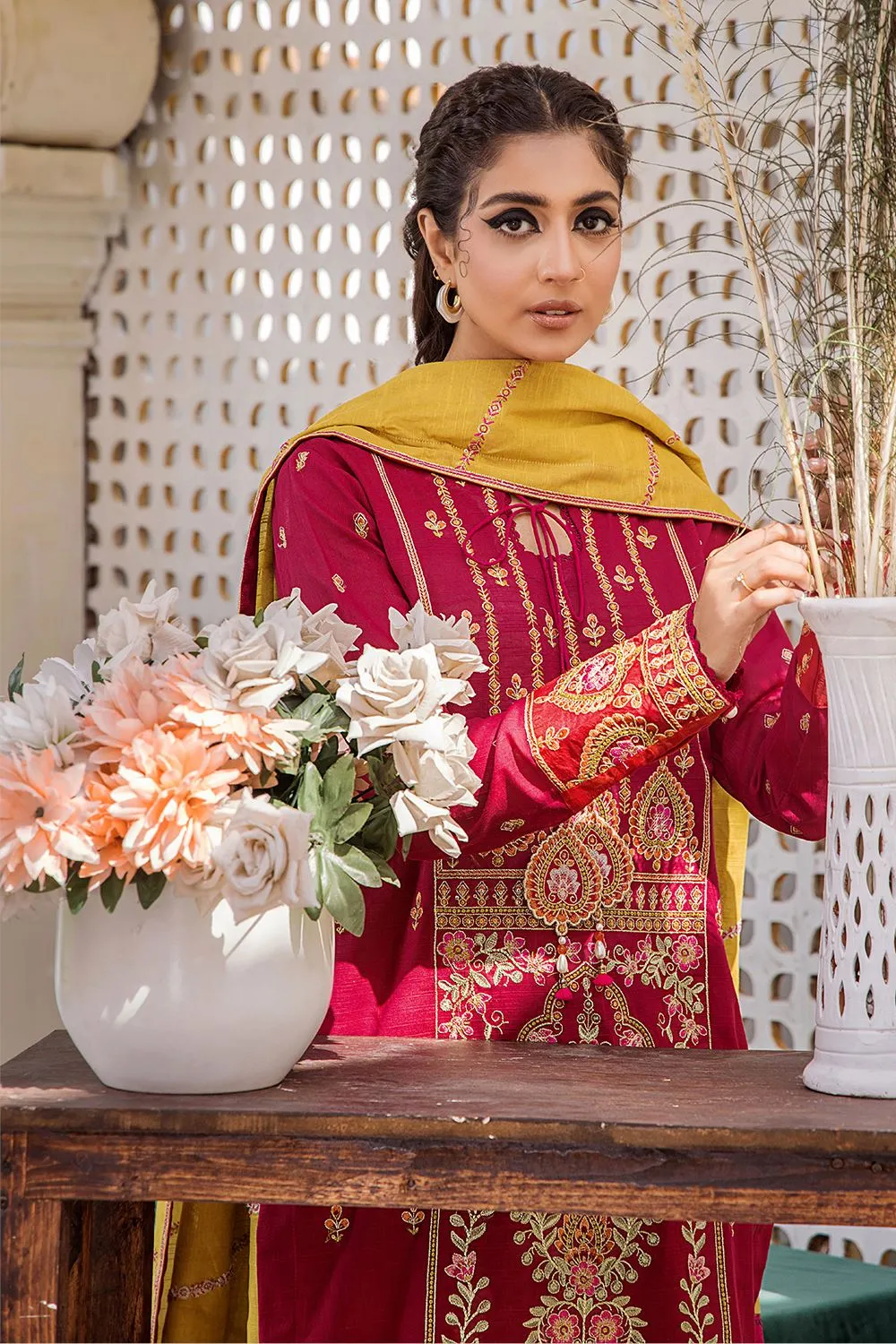 3 Pcs Unstitched Emb Khaddar Suit KKE-1618