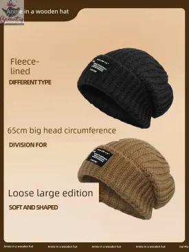 65cm Winter Woolen Hat Thick Needle Woven Women's Big Head Circumference