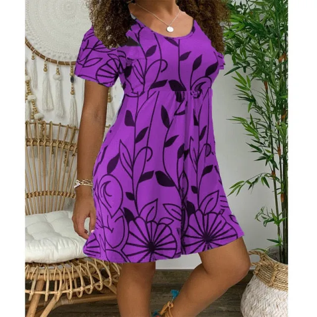 Amy Fashion - Casual Short Sleeve O-Neck Print A-line Dress