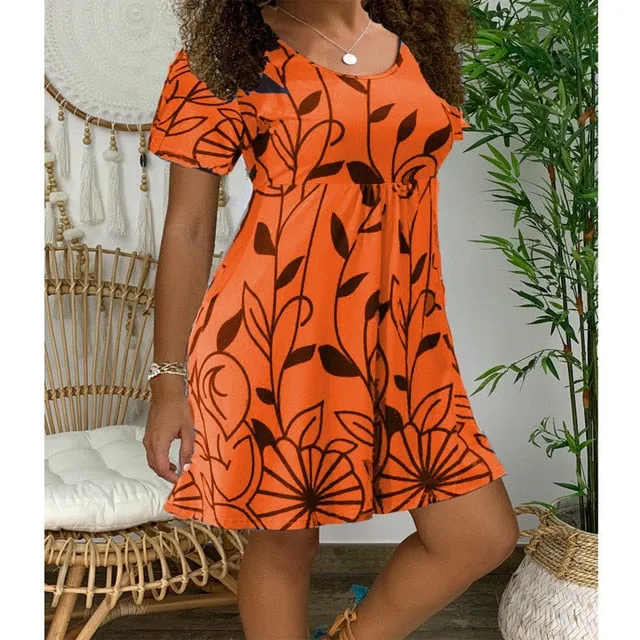 Amy Fashion - Casual Short Sleeve O-Neck Print A-line Dress