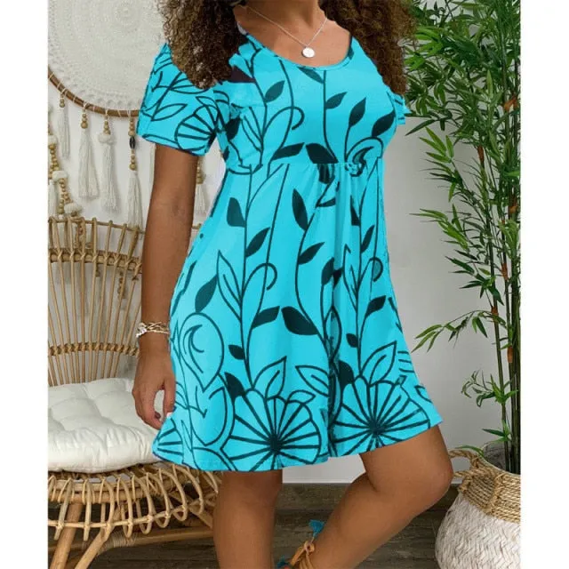 Amy Fashion - Casual Short Sleeve O-Neck Print A-line Dress