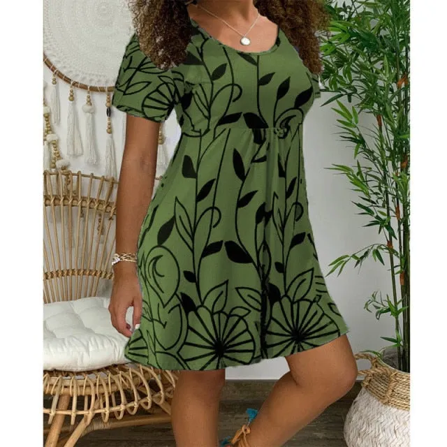 Amy Fashion - Casual Short Sleeve O-Neck Print A-line Dress