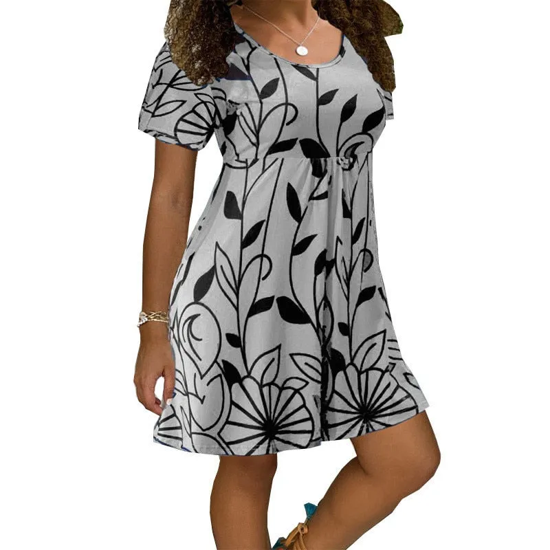 Amy Fashion - Casual Short Sleeve O-Neck Print A-line Dress