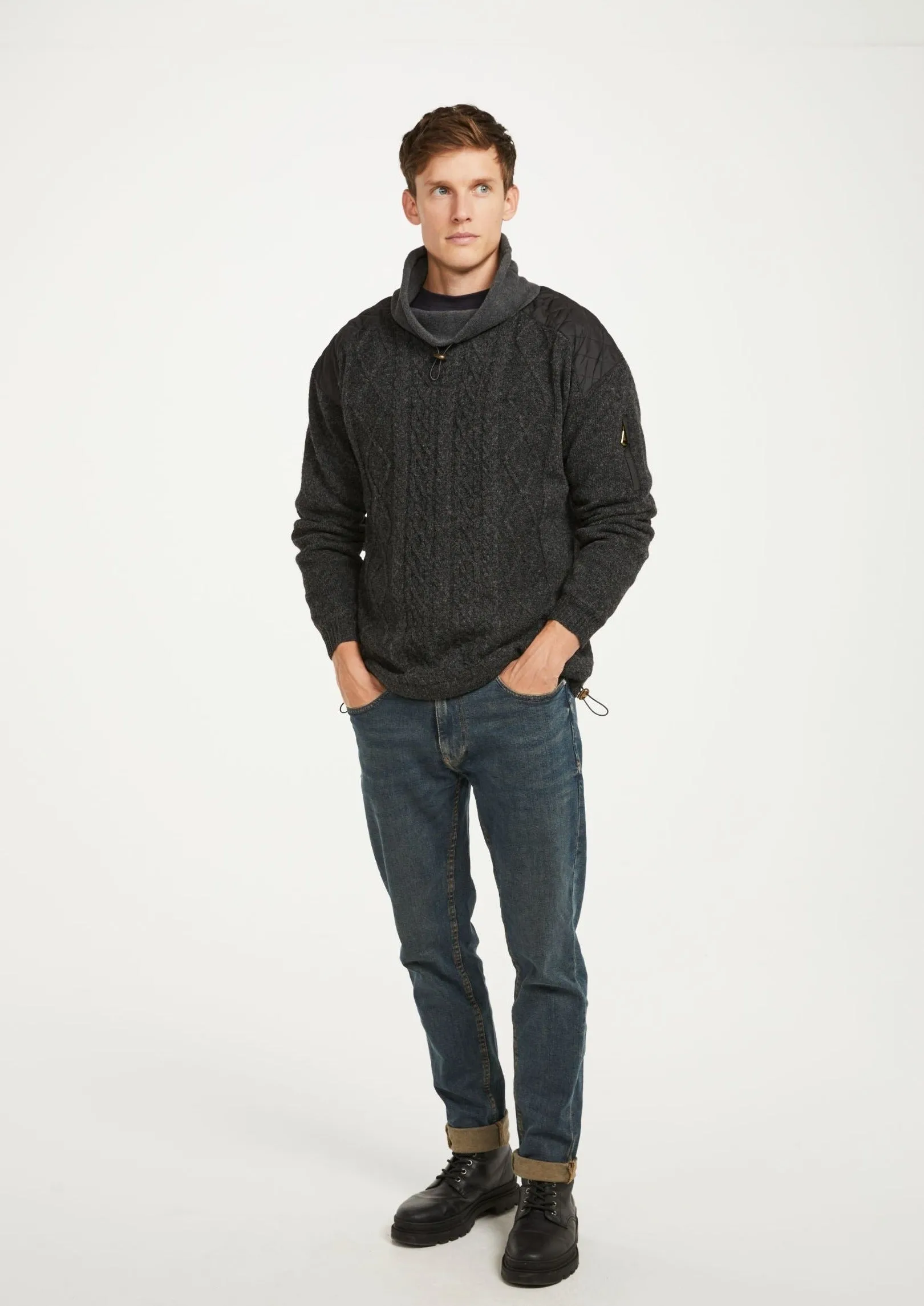 Aran Diamond Knit Sweater | Charcoal