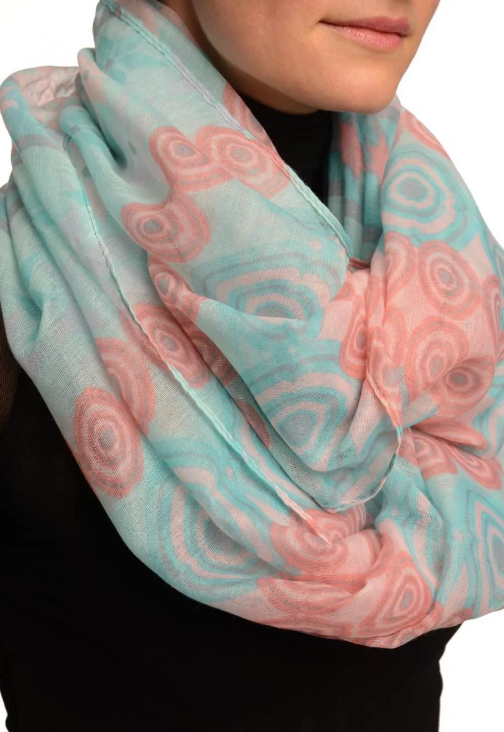 Azure Blue & Pink Stars & Circles Snood Scarf