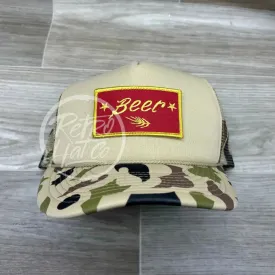 Beer Wheat Patch on Solid Front Beige / Camo Meshback Trucker Hat