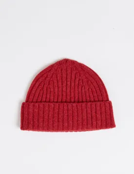 Bhode 2x2 Rib Beanie Hat (Lambswool) - Poppy Melange Red