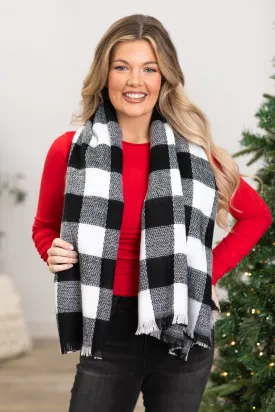 Black and White Buffalo Plaid Blanket Scarf