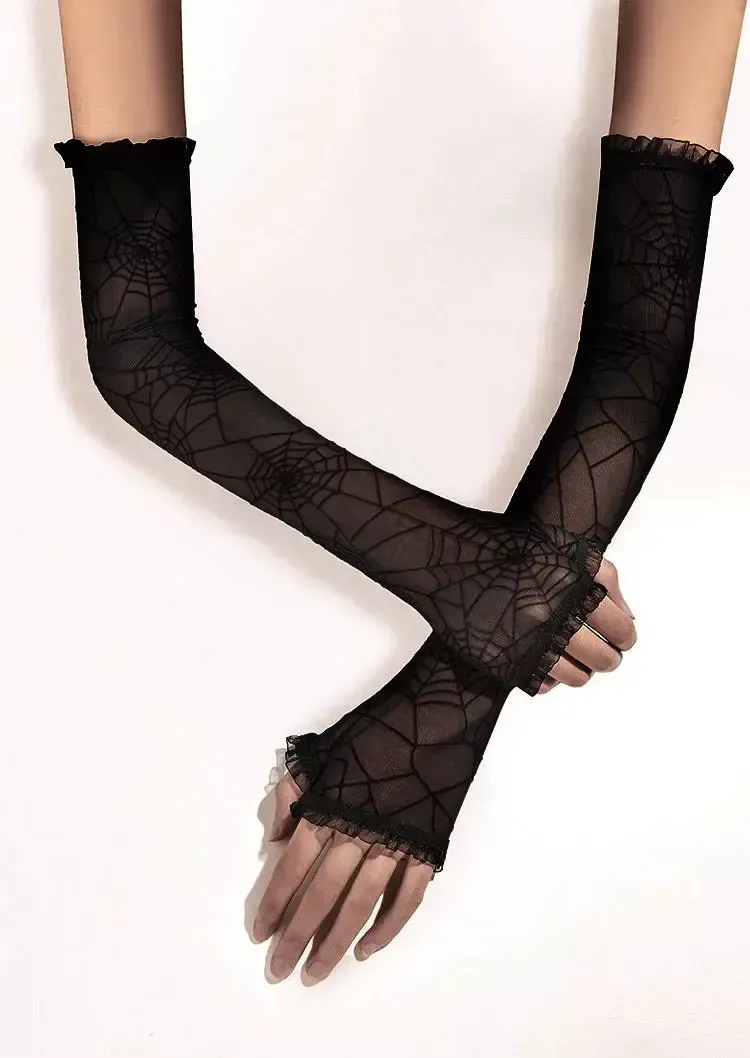 Black Spider Web Lace Gloves