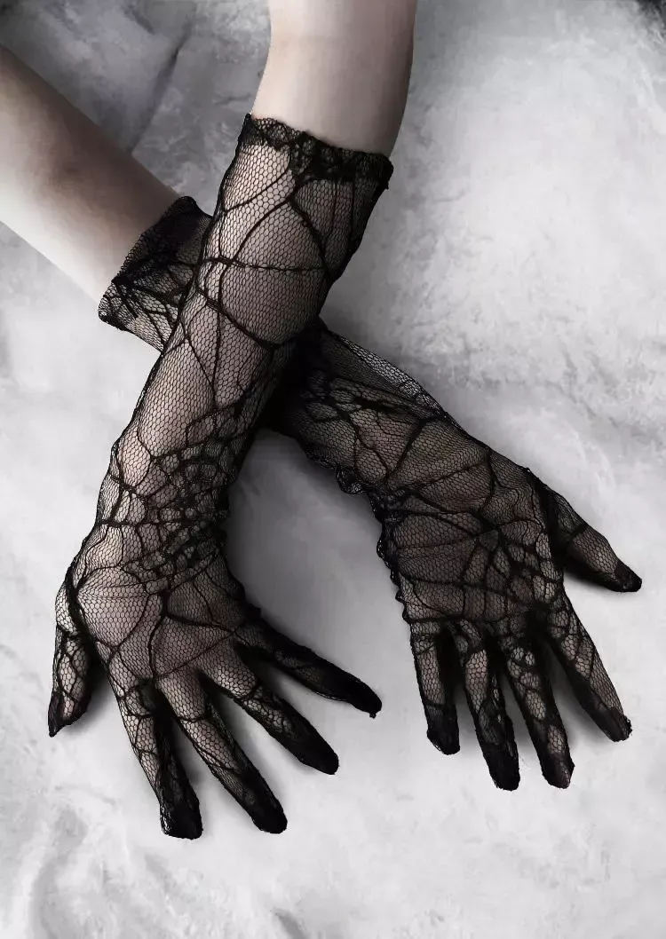 Black Spider Web Lace Gloves