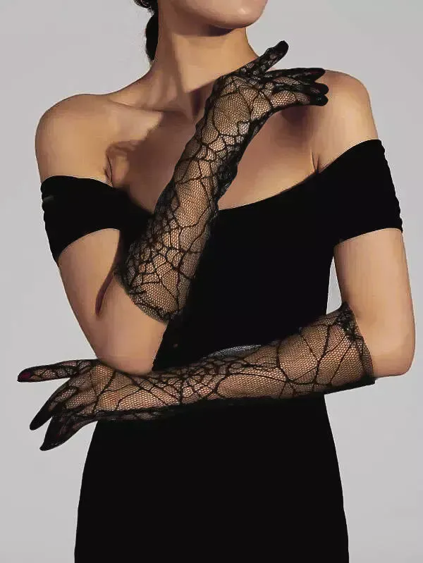 Black Spider Web Lace Gloves