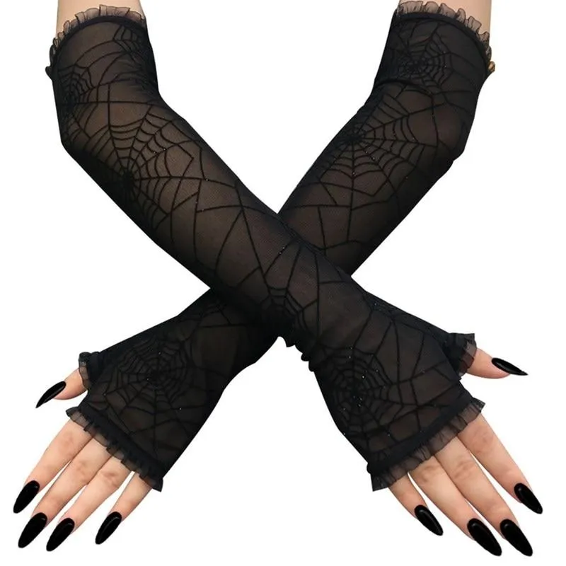 Black Spider Web Lace Gloves