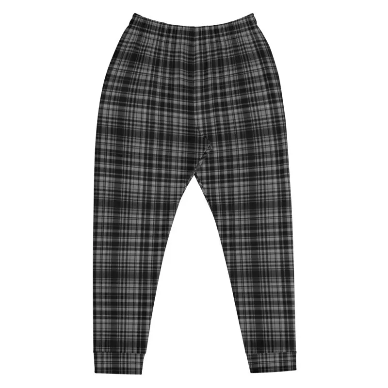 Black Tartan Plaid Men's Joggers, Best Premium Men's Sweatpants Pants- Made in EU