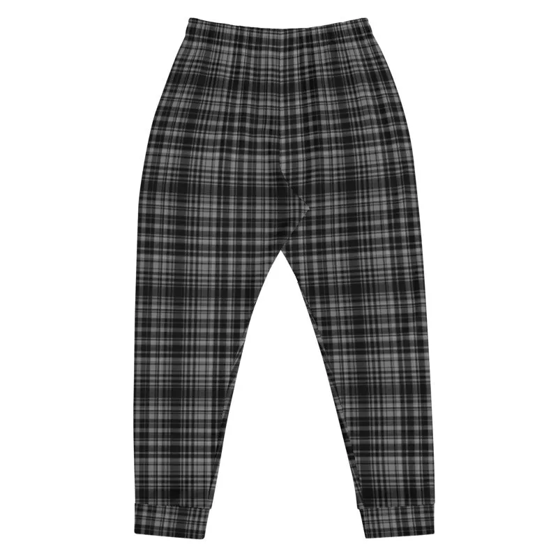 Black Tartan Plaid Men's Joggers, Best Premium Men's Sweatpants Pants- Made in EU