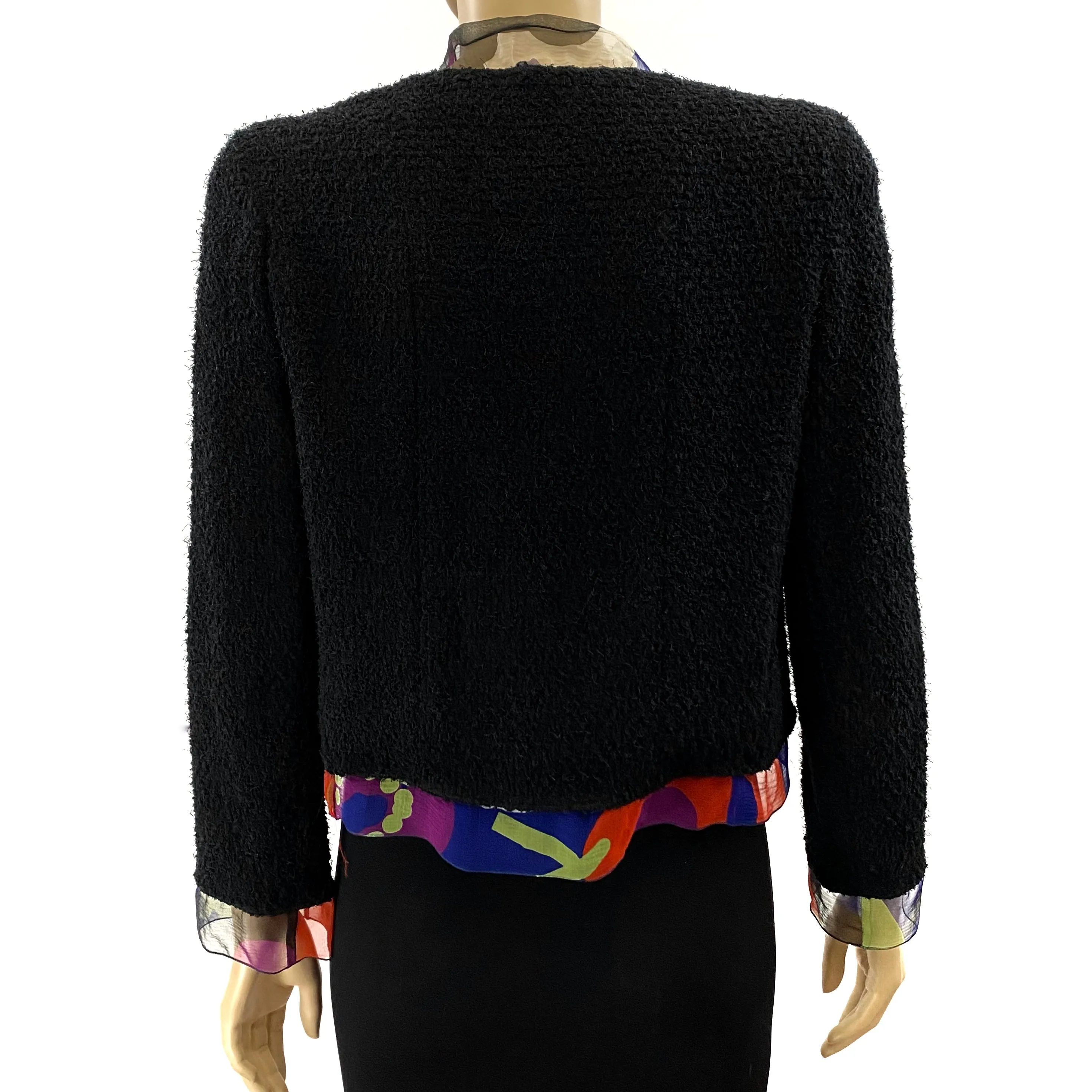 CHANEL 00T Black Scarf Trim Tweed Knit Jacket & Crop Top 40 | 6