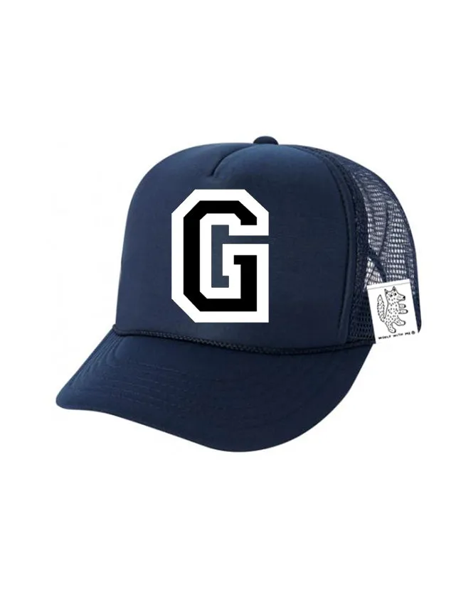 Custom Initial Letter (A-Z) Kids Trucker Hat (Navy)