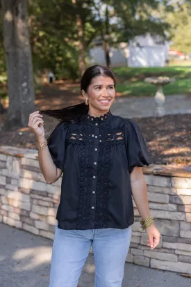 Embroidered Elegance Black Lace Top