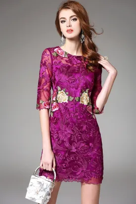 Embroidered Flower Lace Dress