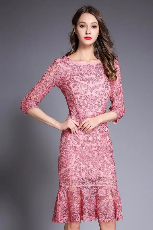 Embroidered Lace Fishtail Dress