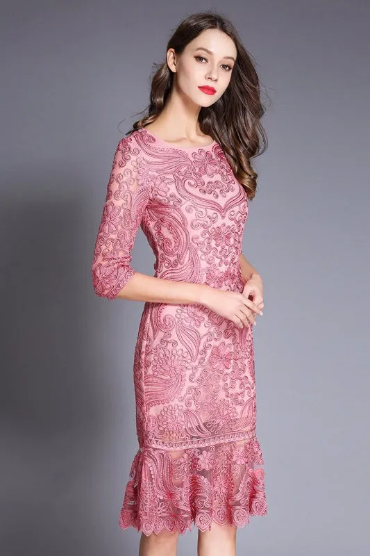 Embroidered Lace Fishtail Dress