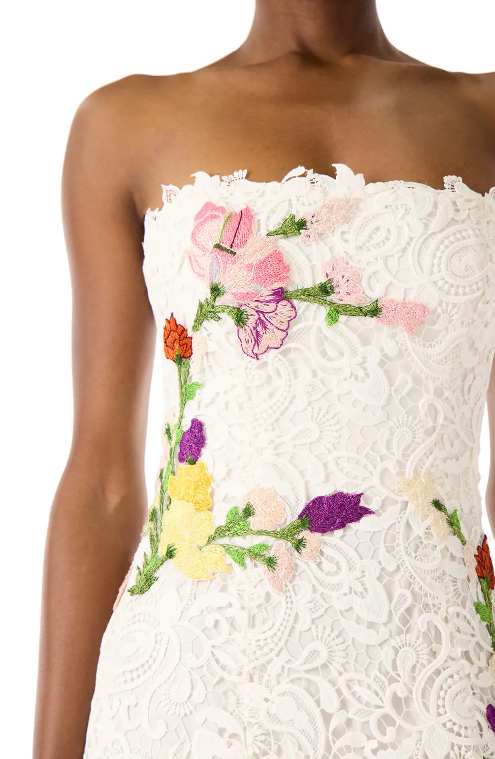 Embroidered Lace Strapless Gown