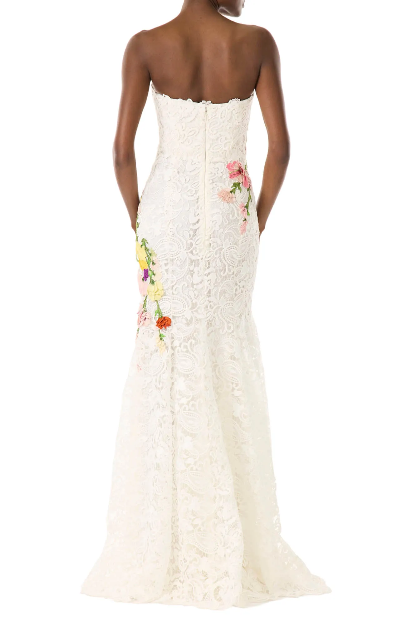 Embroidered Lace Strapless Gown