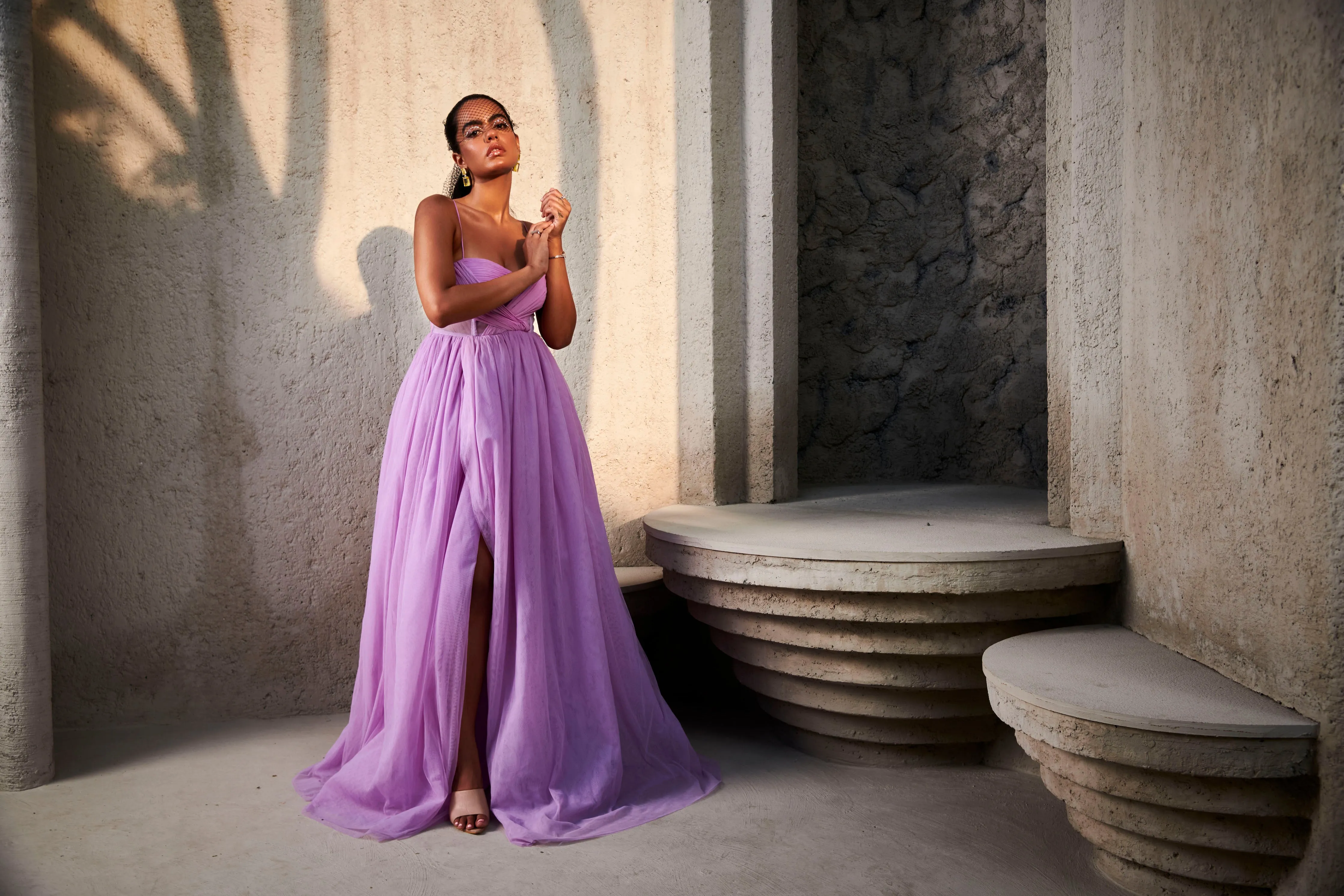 Eva Lavender Chiffon Corset Gown