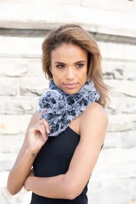 Faux Fur Scarf Pull Through with Pom Detail-Black/Snow