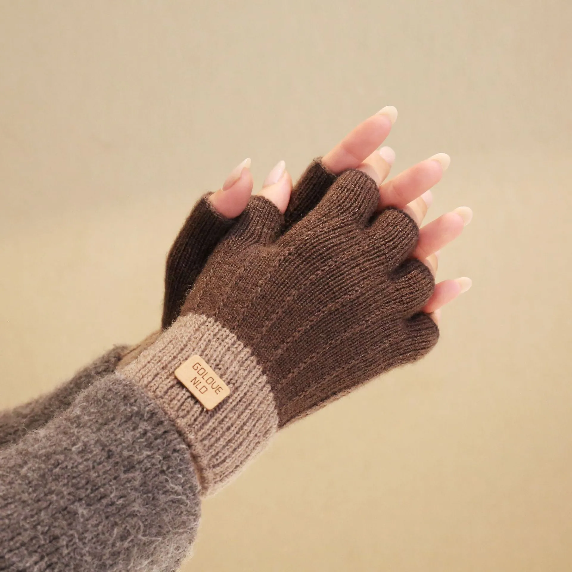 Fiber Half Finger Gloves Wool Knitted Warm