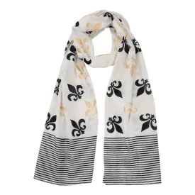 Fleur de Lis Cotton Scarf - White