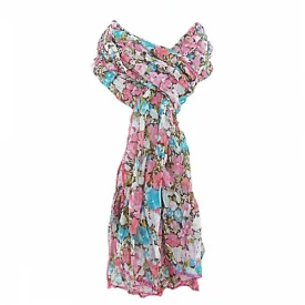 Floral Scarf - Turquoise, pink & brown