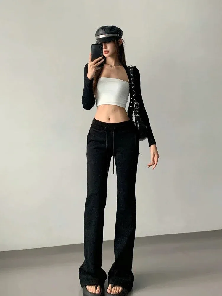 Girlary Japanese Casual Pockets All Match Sweatpants Vintage Solid Simple Streetwear Mujer Pantalones Autumn Y2k Women Wide Leg Trousers