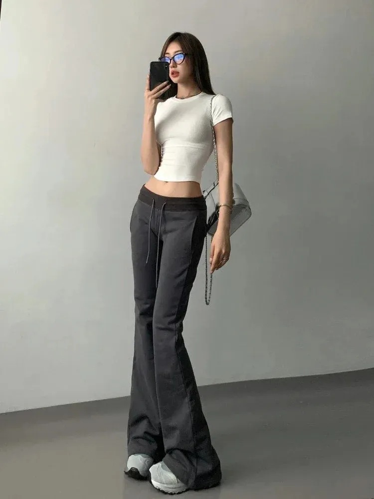 Girlary Japanese Casual Pockets All Match Sweatpants Vintage Solid Simple Streetwear Mujer Pantalones Autumn Y2k Women Wide Leg Trousers