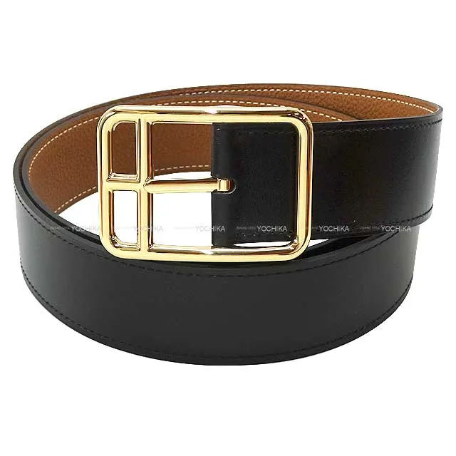 HERMES belt Etriviere 40 #95 Noir (Black)/Gold Box Calf/Veau Togo Gold HW Stamp Y[EXCELLENT][Authentic]