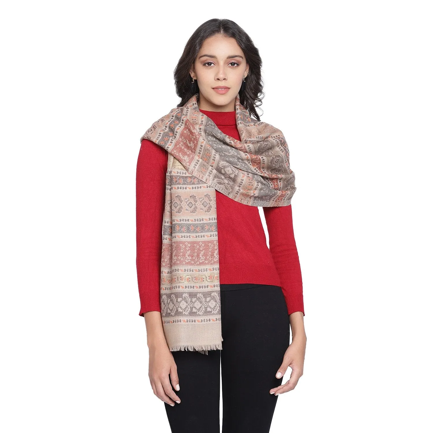 Ikat Floral Stripe Woolen Stole