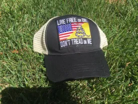 LIVE FREE OR DIE DON'T TREAD ON ME GADSDEN FLAG MESH HAT SNAPBACK