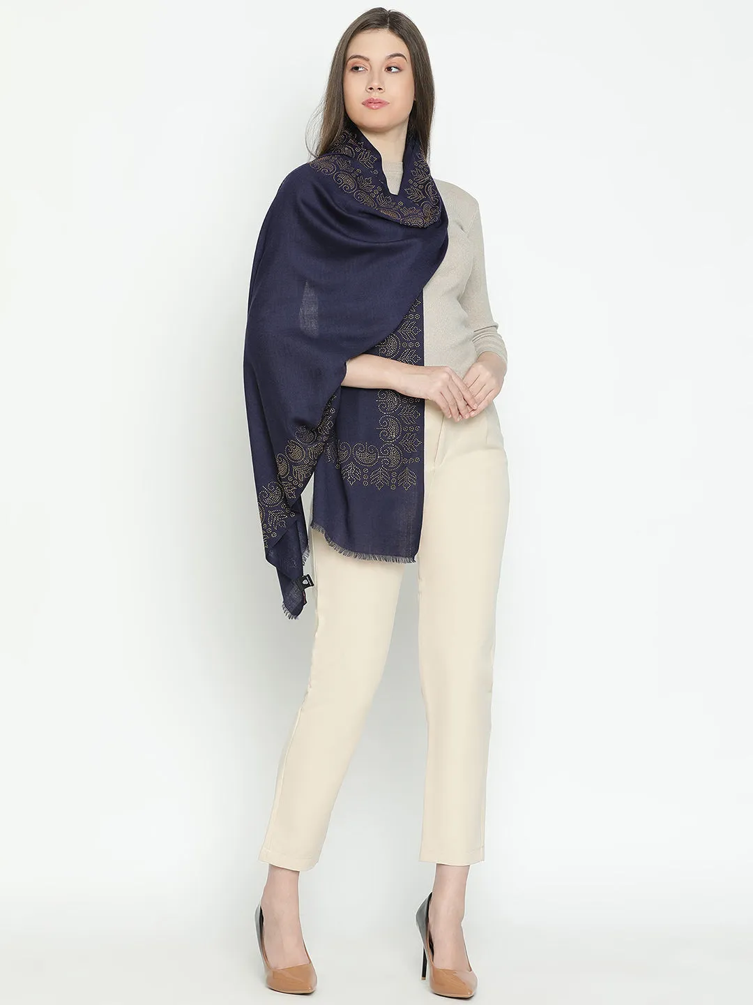 Opal Dream Navy Woolen Embellished Stole