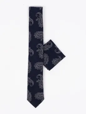 Peiro Butti Tie with Pocket Square Dark Navy Paisley Print PBTPS042