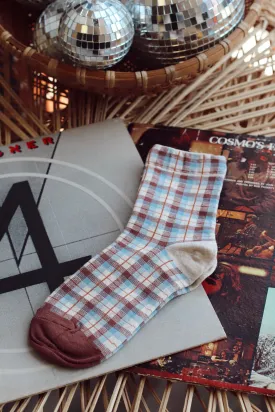 Plaid Crew Socks   White