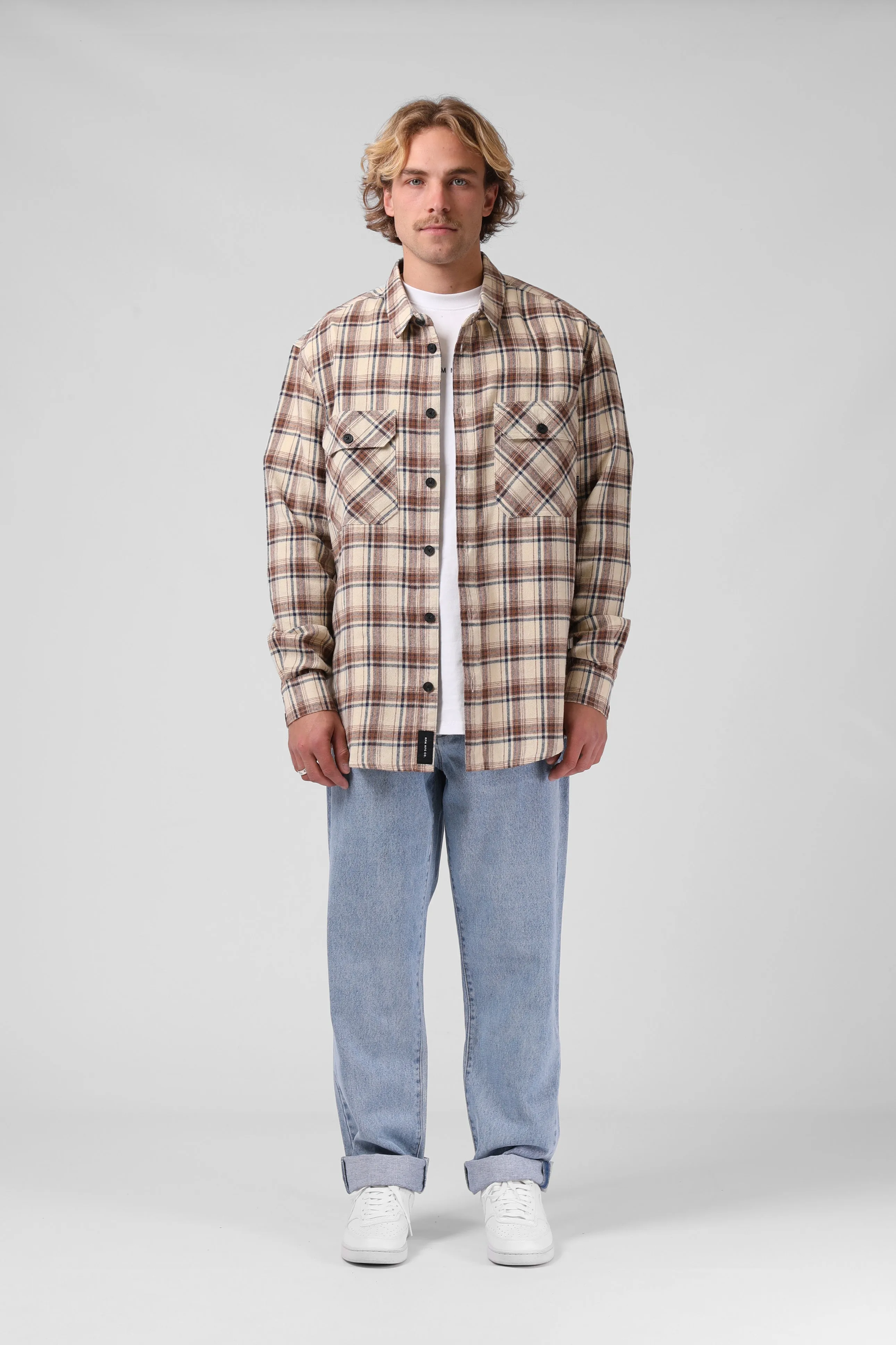 Plaid L/S Shirt - Cream / Blue