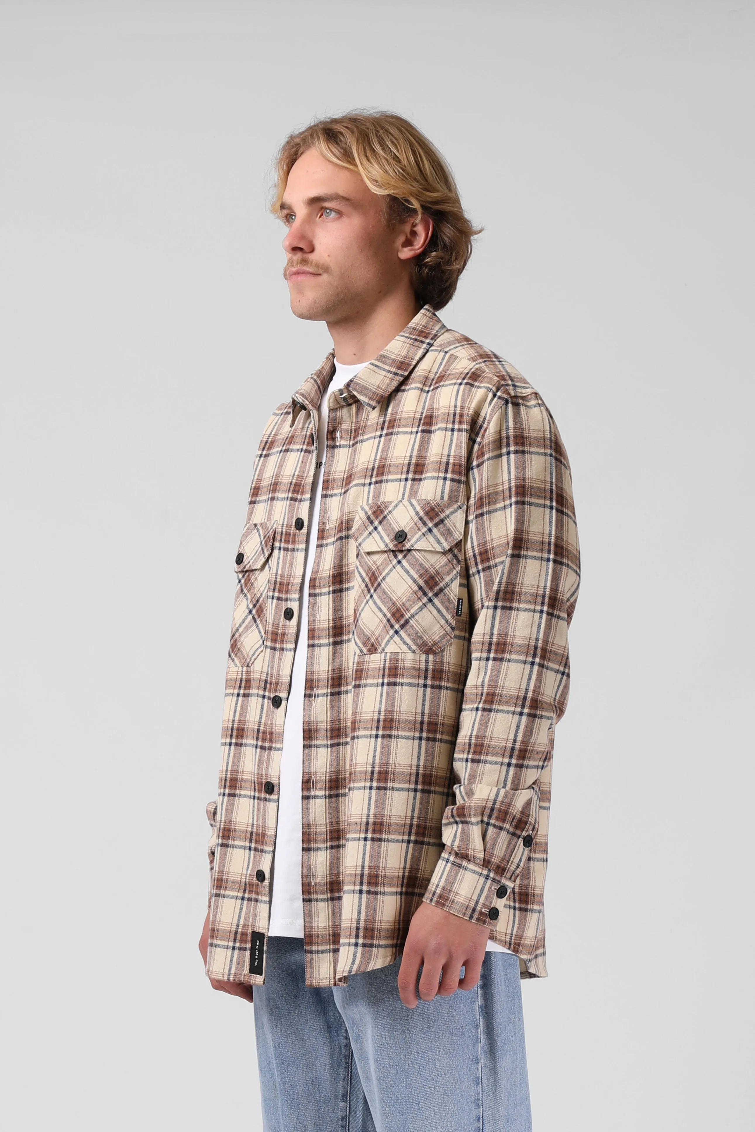 Plaid L/S Shirt - Cream / Blue