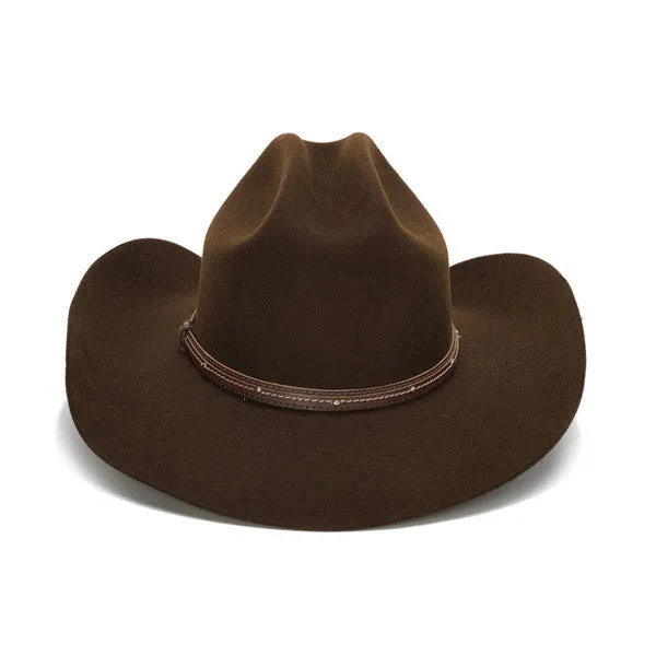 Stampede Hats - 100X Wool Felt Brown Cowboy Hat with Studded Leather Trim