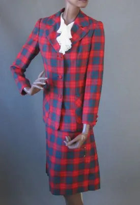 Women's Vintage 60s Skirt Jacket Suit Set Tartan Plaid Scarf Kilt M Aljeasn VFG